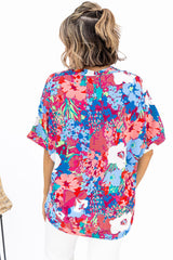 V Neck Dolman Sleeve Plus Size Floral Blouse