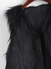 V Neck Hook-and-eye Front Faux Fur Gilet