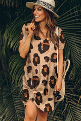 V Neck Leopard T-Shirt Dress With Twist
