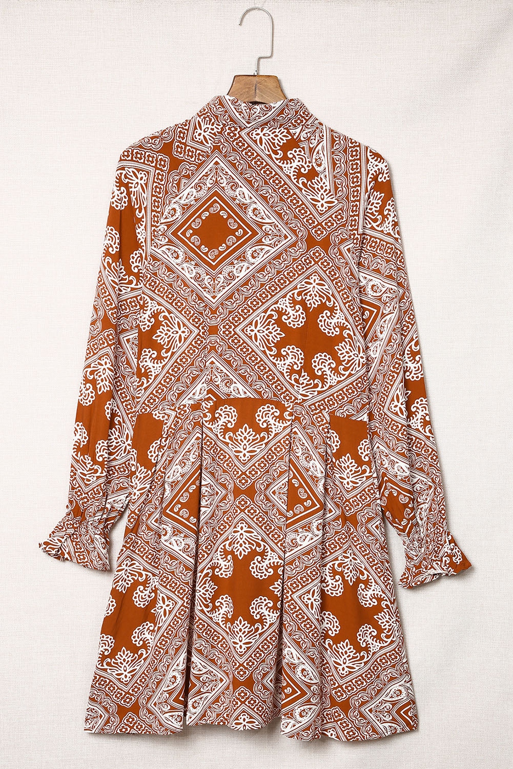 Vintage Paisley Geometric Print Shirt Short Dress