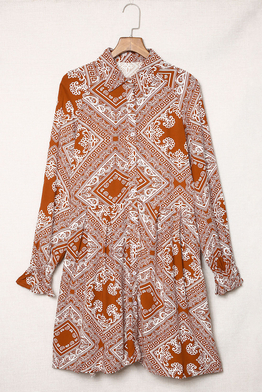 Vintage Paisley Geometric Print Shirt Short Dress