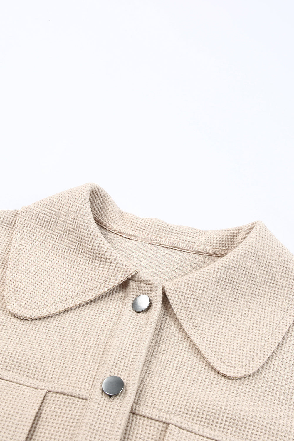 Waffle Knit Buttons Cropped Jacket With Pockets