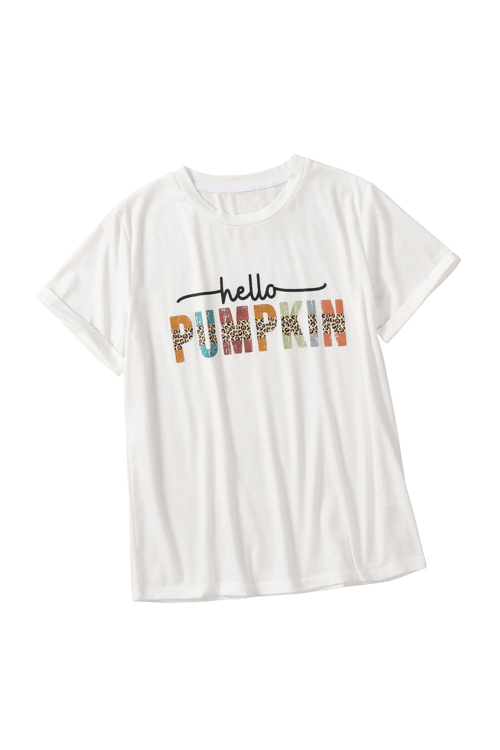 White Colorful Pumpkin Leopard Graphic Casual Tee