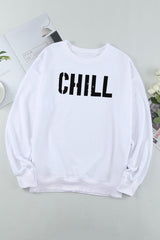 White Contrast Trim Chill Letters Pattern Sweatshirt