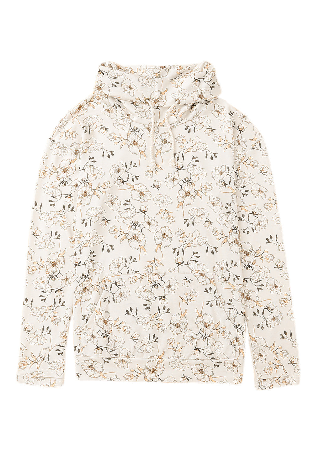 White Cowl Neck Floral Print Sweatshirt