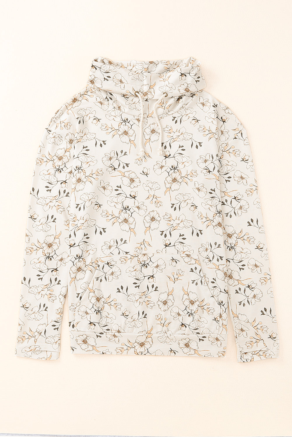 White Cowl Neck Floral Print Sweatshirt