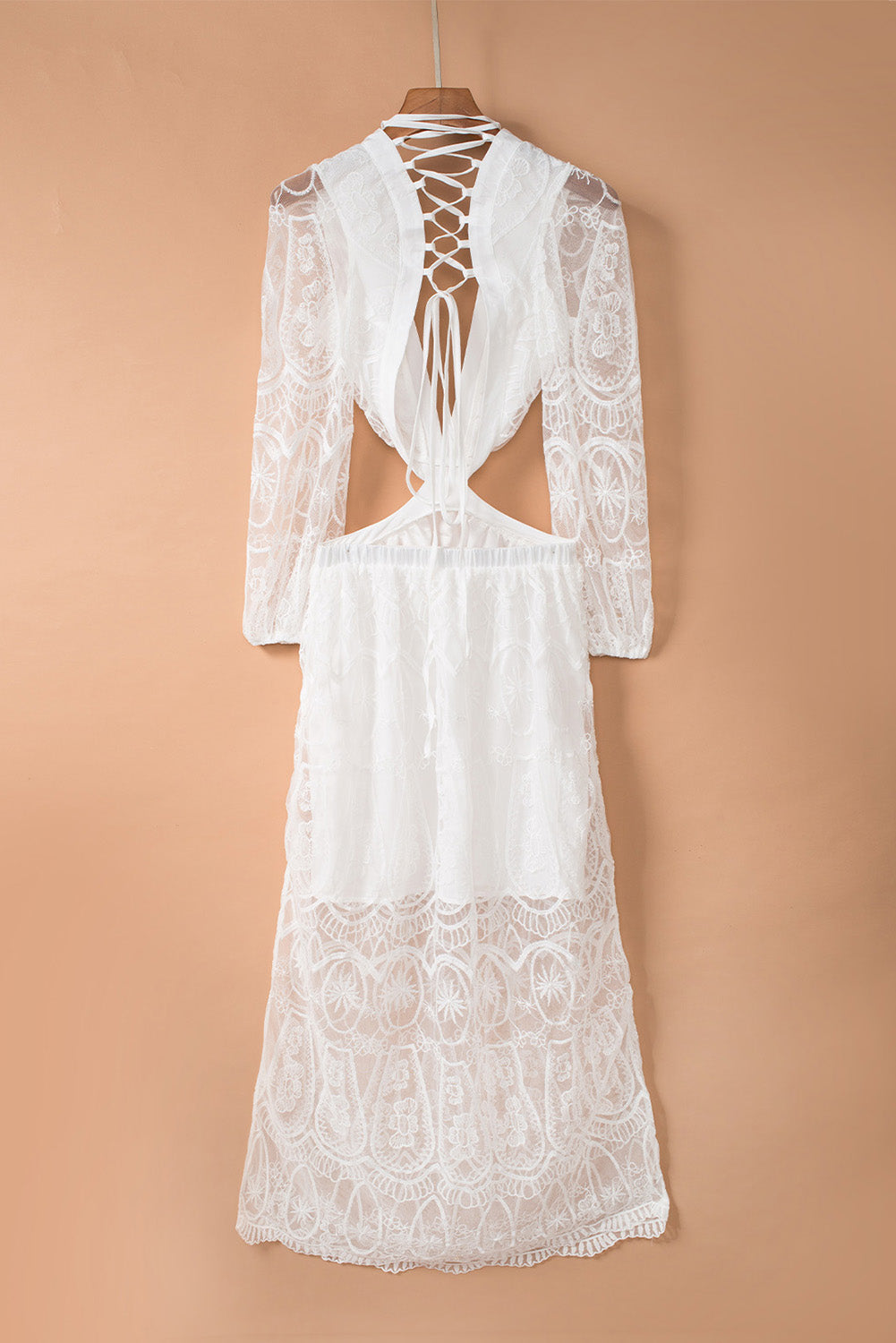White Cut Out Lace Bubble Sleeve Maxi Dress