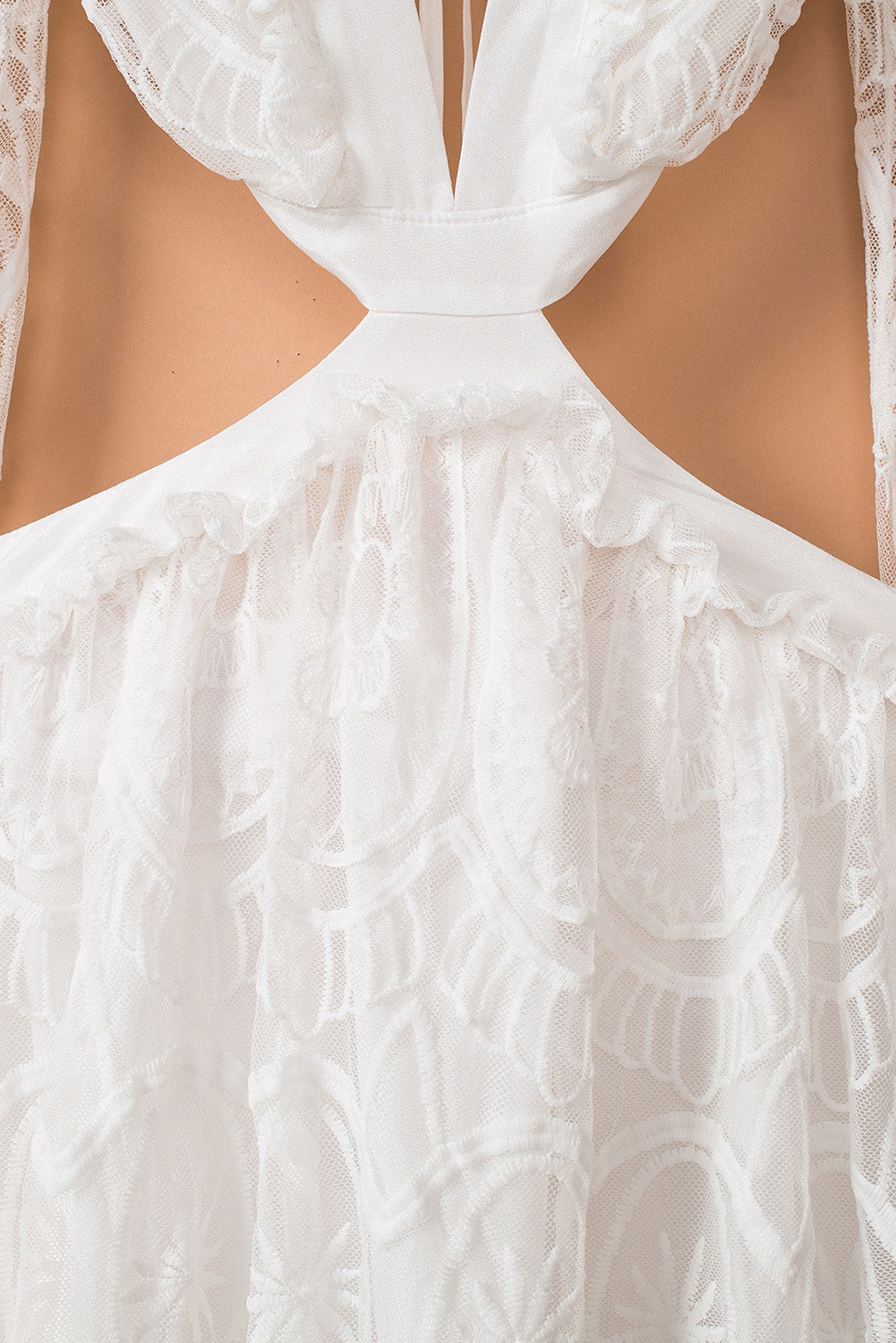 White Cut Out Lace Bubble Sleeve Maxi Dress