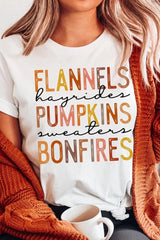 White Flannels Pumpkins Bonfires Letter Graphic Tee