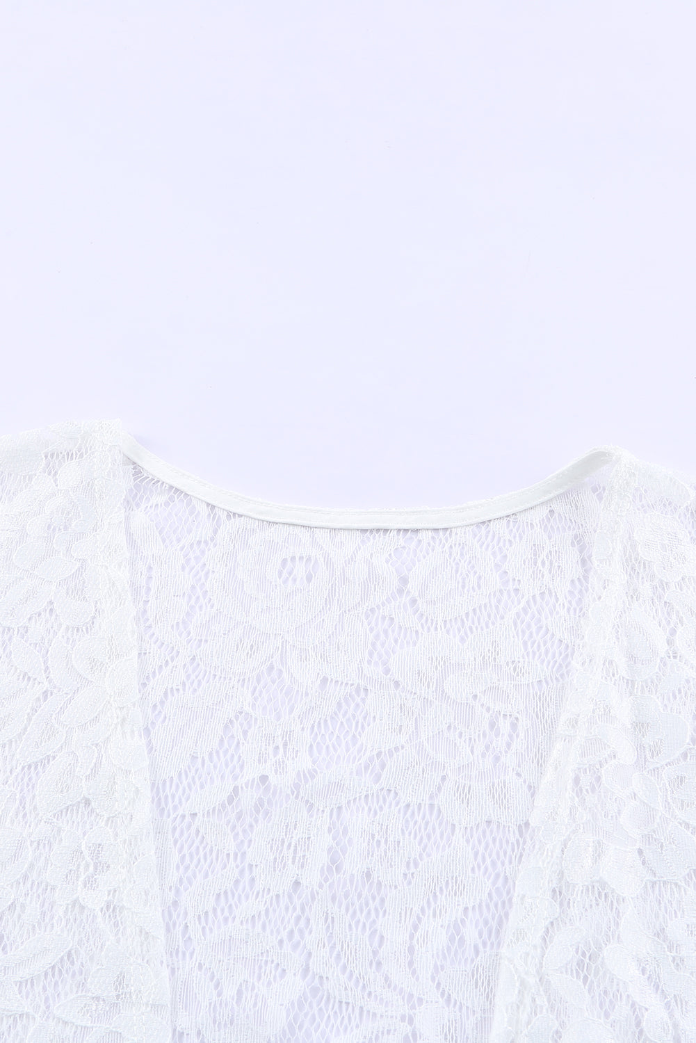 White Floral Lace Crochet Short Sleeve Open Front Kimono