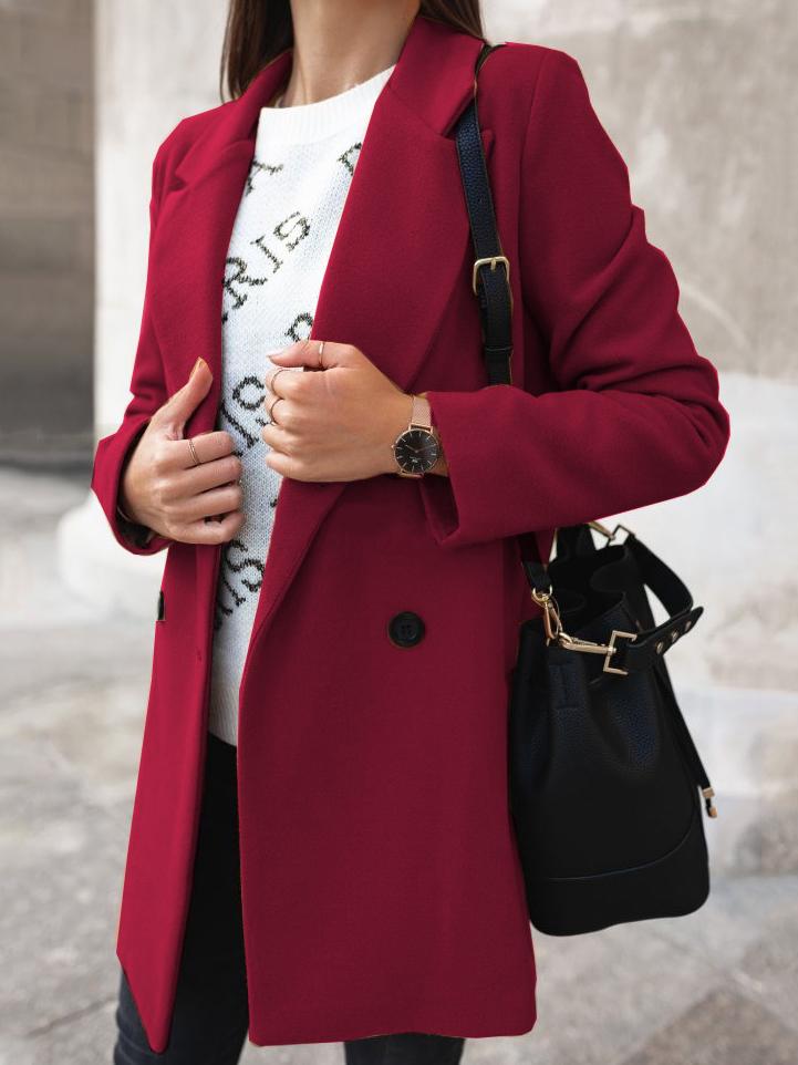 Women's Coats Buttoned Lapel Long Sleeve Woolen Coat