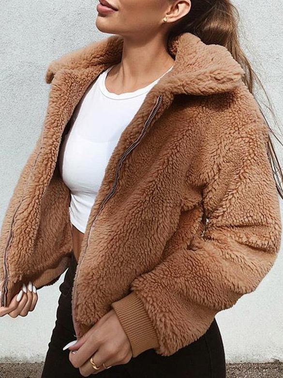 Women's Coats Comfortable Plush Zipper Warm Coat
