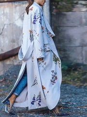Women's Coats Fashion Floral Print Split Cardigan Coat