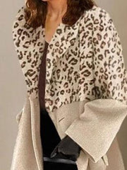 Women's Coats Fashion Leopard Lapel Long Sleeve Woolen Coat