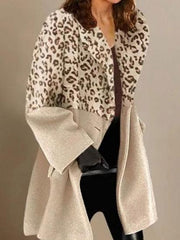 Women's Coats Fashion Leopard Lapel Long Sleeve Woolen Coat