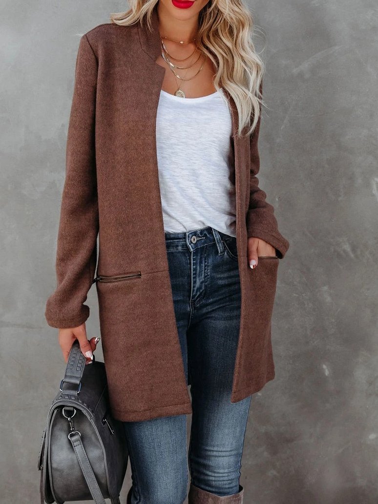 Women's Coats Fashion Long Sleeve Zip Pocket Cardigan Coat