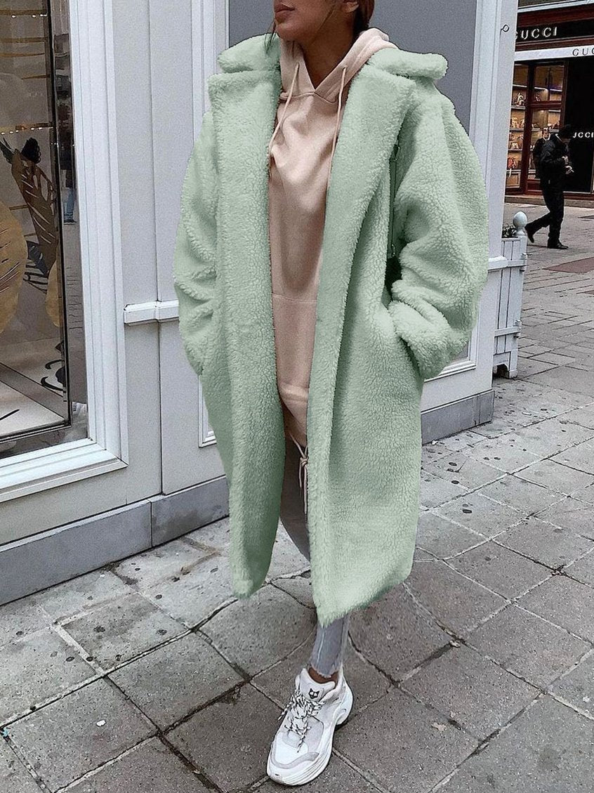 Women's Coats Fashion Loose Lapel Faux Fur Long Sleeve Long Coat