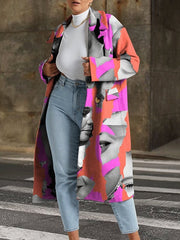 Women's Coats Fashion Printed Lapel Mid-Length Coat