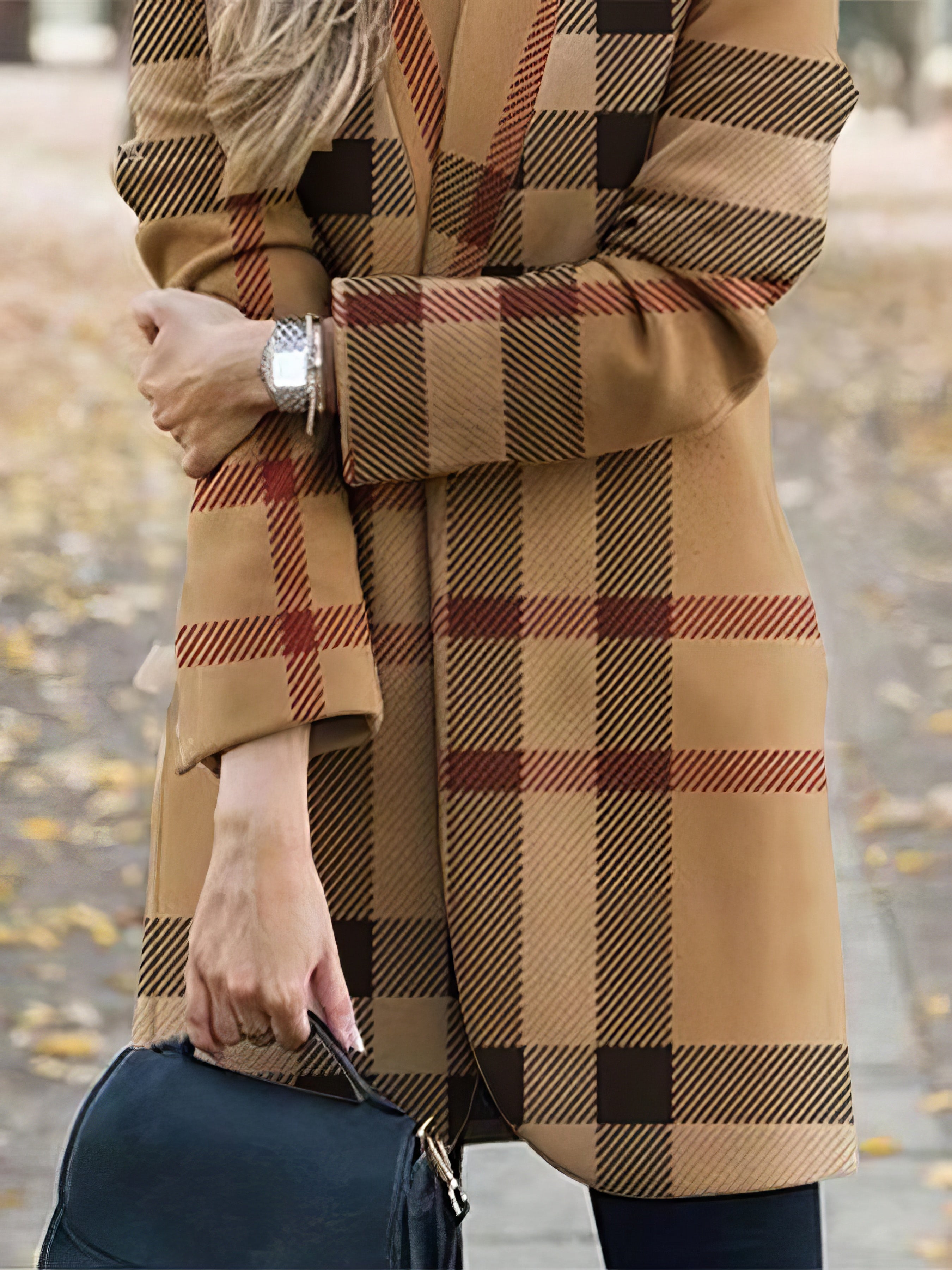 Women's Coats Fashion Printed Stand-Collar Woolen Coat