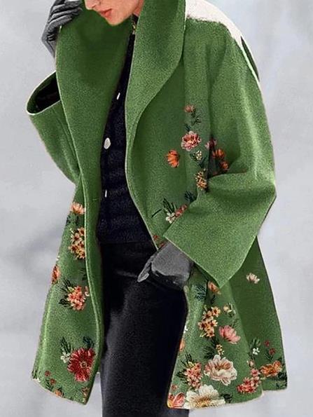 Women's Coats Floral Print Lapel Woolen Coat