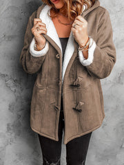 Women's Coats Horn Button Hooded Mid-Length Coat