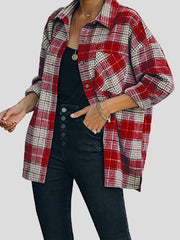 Women's Coats Lapel Check Long Sleeve Split Shirt Coat