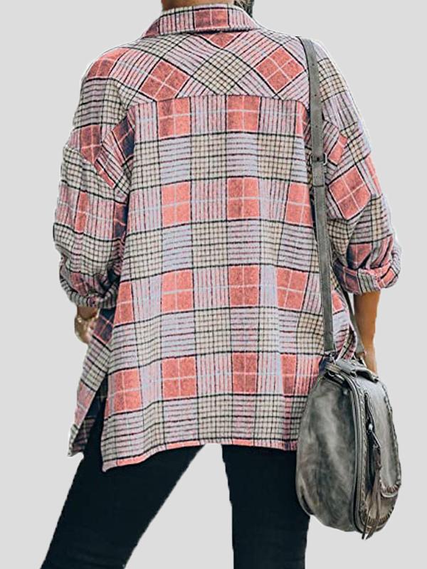 Women's Coats Lapel Check Long Sleeve Split Shirt Coat