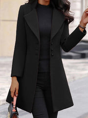 Women's Coats Lapel Solid Slim Mid-Length Woolen Coat