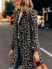 Women's Coats Leopard Print Temperament Slim Long Woolen Coat