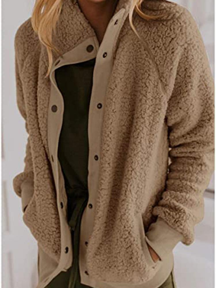 Women's Coats Long Sleeve Button Pocket Loose Coat