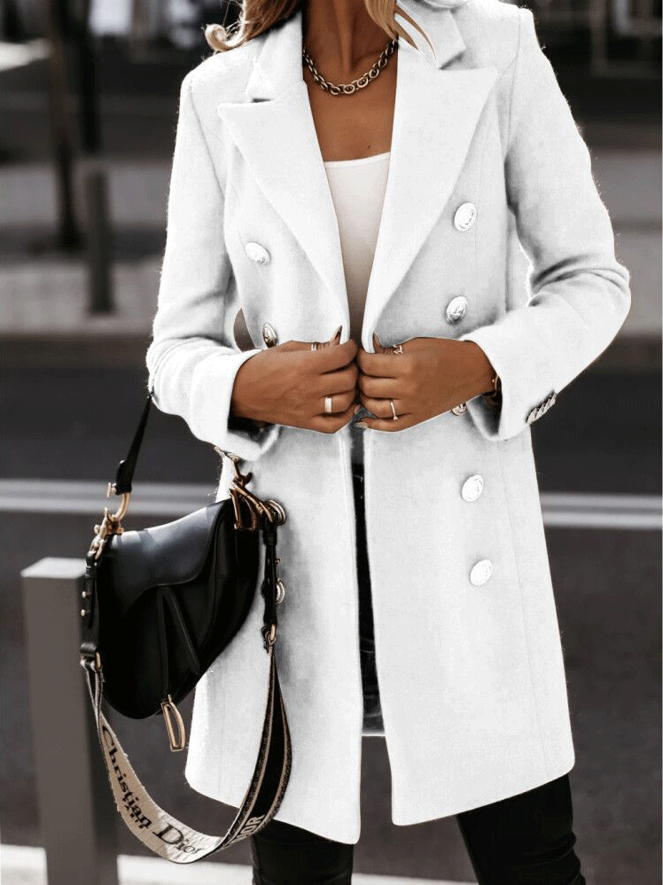 Women's Coats Long Sleeve Lapel Double-Breasted Woolen Coat
