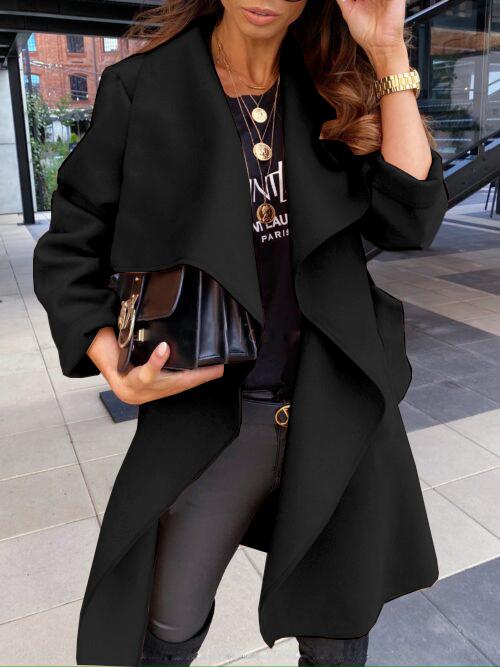 Women's Coats Long Sleeve Solid Tie Woolen Coat