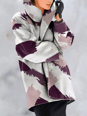 Women's Coats Loose Retro Print Lapel Woolen Coat