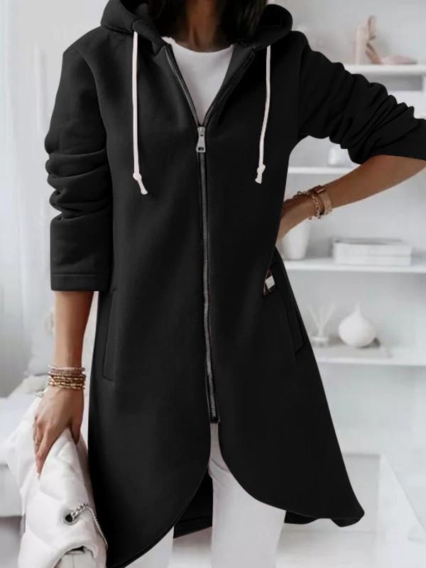 Women's Coats Personalized Zipper Pocket Hooded Long Coat