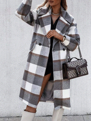 Women's Coats Plaid Lapel Long Woolen Coat