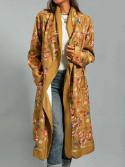 Women's Coats Printed Long Sleeve Pocket Cardigan Long Coat