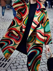 Women's Coats Printed Long Sleeve Warm Woolen Coat