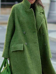 Women's Coats Solid Lapel Button Long Sleeve Long Woolen Coat