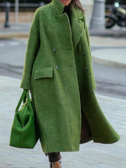 Women's Coats Solid Lapel Button Long Sleeve Long Woolen Coat