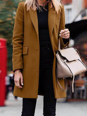 Women's Coats Solid Lapel Mid-Length Woolen Coat