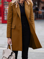 Women's Coats Solid Lapel Mid-Length Woolen Coat