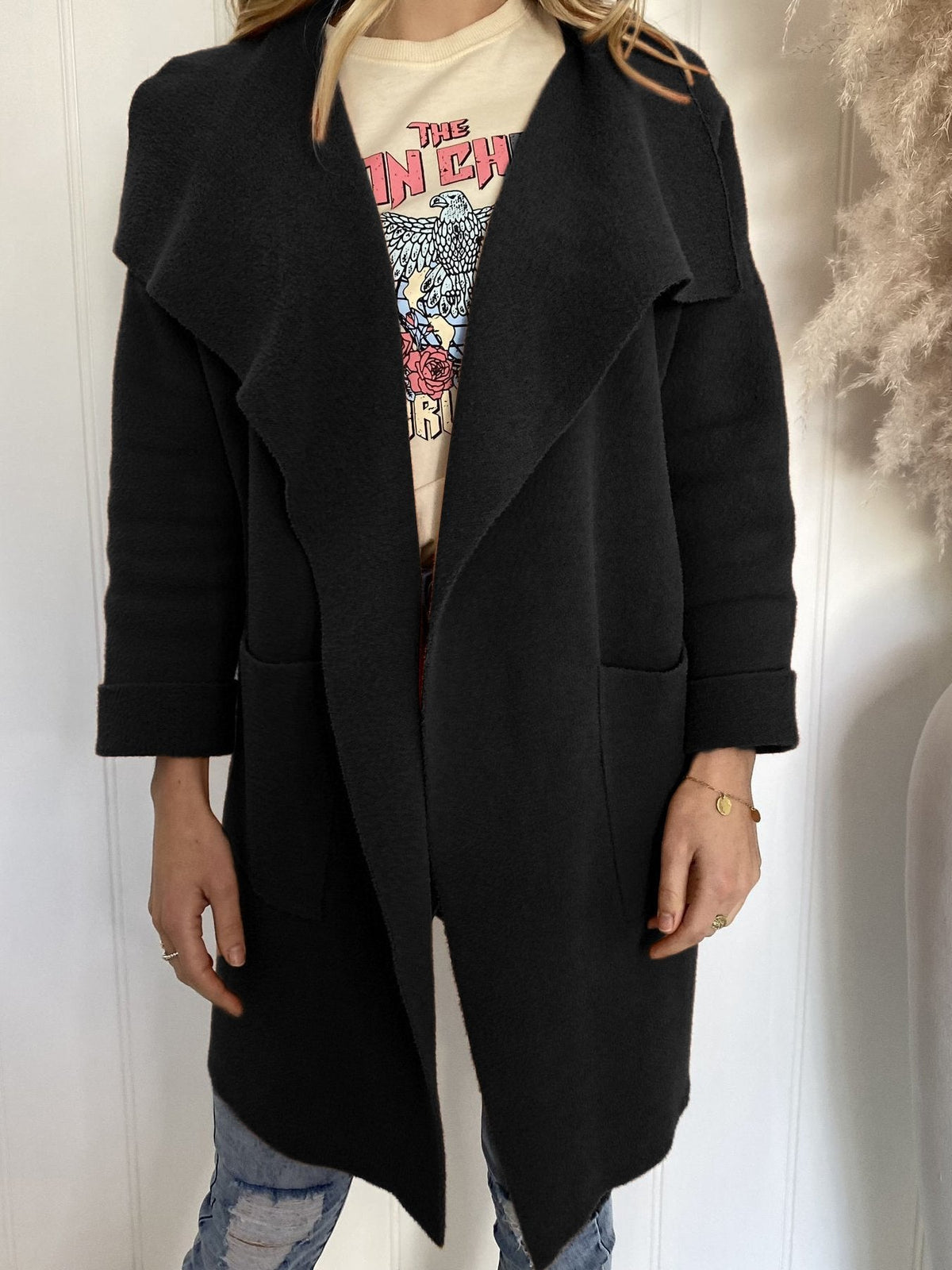 Women's Coats Solid Lapel Pocket Long Sleeve Coat