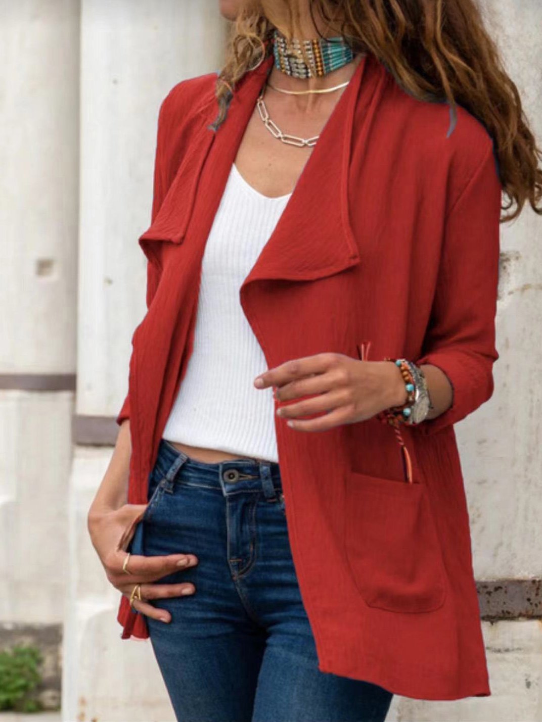 Women's Coats Solid Long Sleeve Pocket Cardigan Coat