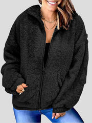 Women's Coats Woolen Fleece Loose Zipper Cardigan Pocket Coat
