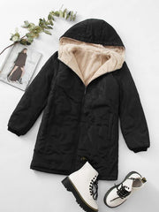 Zip Up Sherpa Lined Hooded Coat